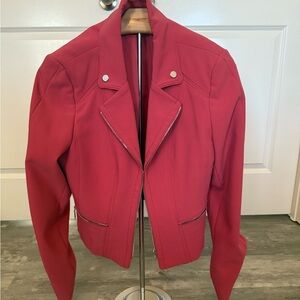 White House Black Market Coral Moto Blazer with Silver Details